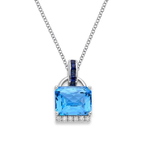 14K White Gold Blue Topaz/Sapphire/Diamond Pendant Orin Jewelers Northville, MI