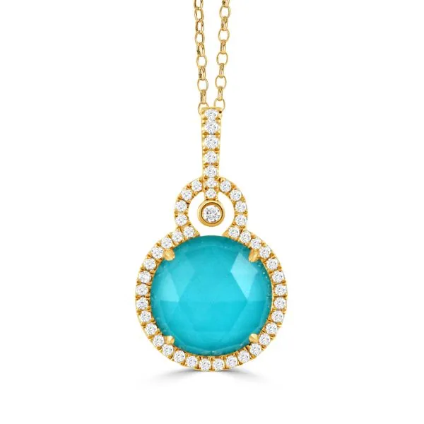 18k Yellow Gold Quartz Over Turquoise Pendant With 46 Diamonds Orin Jewelers Northville, MI