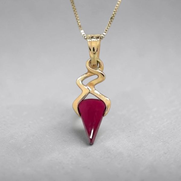 Estate Collection - 14K Yellow Gold Lab Created Fantasy Cut Ruby Pendant Orin Jewelers Northville, MI