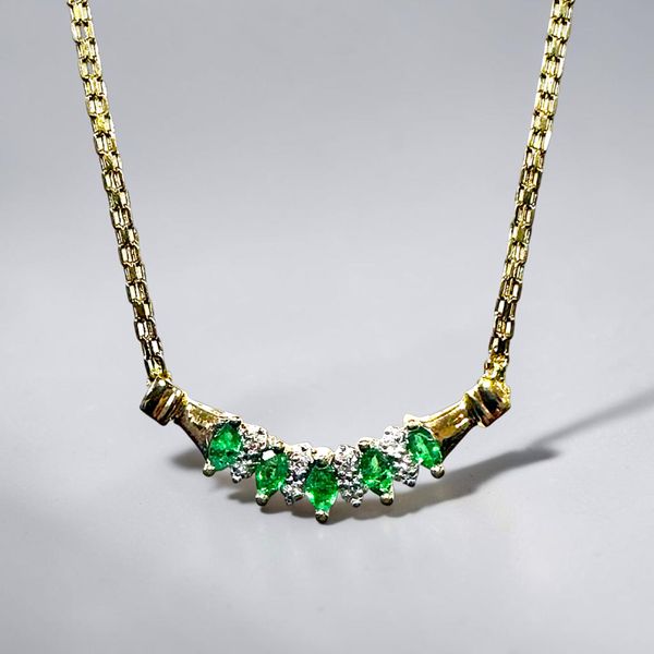 Estate Collection - 14K Yellow Gold Emerald & Diamond Necklace Orin Jewelers Northville, MI
