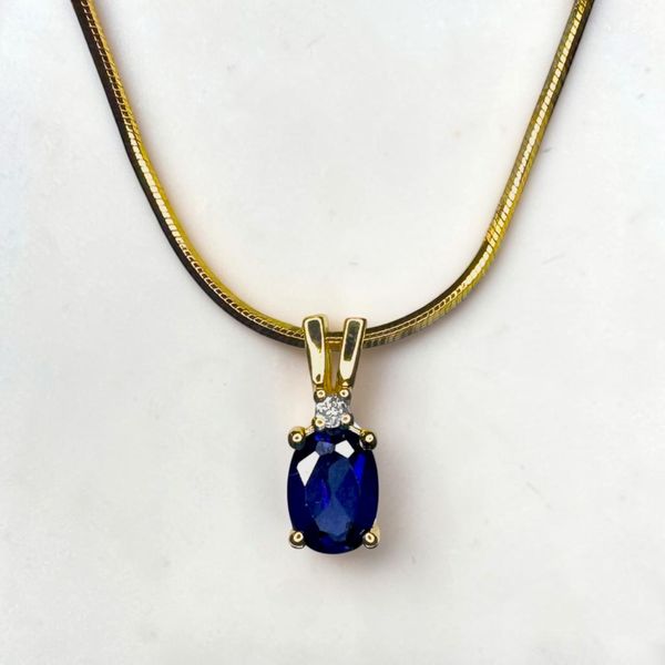 Estate Collection - 10K Yellow Gold Sapphire & Diamond Pendant Orin Jewelers Northville, MI