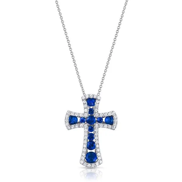 Blue Sapphire and Diamond Cross Pendant Orin Jewelers Northville, MI