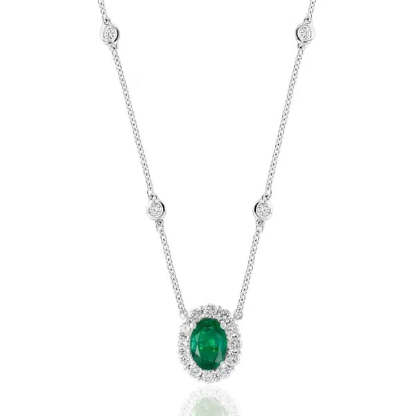 18K White Gold Emerald & Diamond Necklace Orin Jewelers Northville, MI