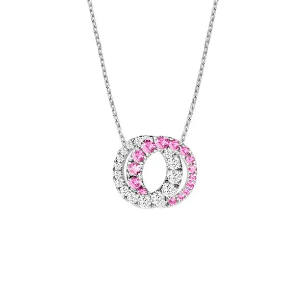 Interlocking Diamond and Pink Sapphire Pendant Orin Jewelers Northville, MI
