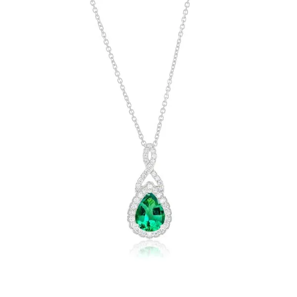 18K White Gold Emerald & Diamond Pendant Orin Jewelers Northville, MI