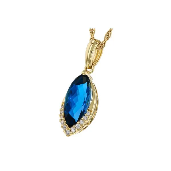 14K Yellow Gold Blue Topaz & Diamond Pendant Image 2 Orin Jewelers Northville, MI