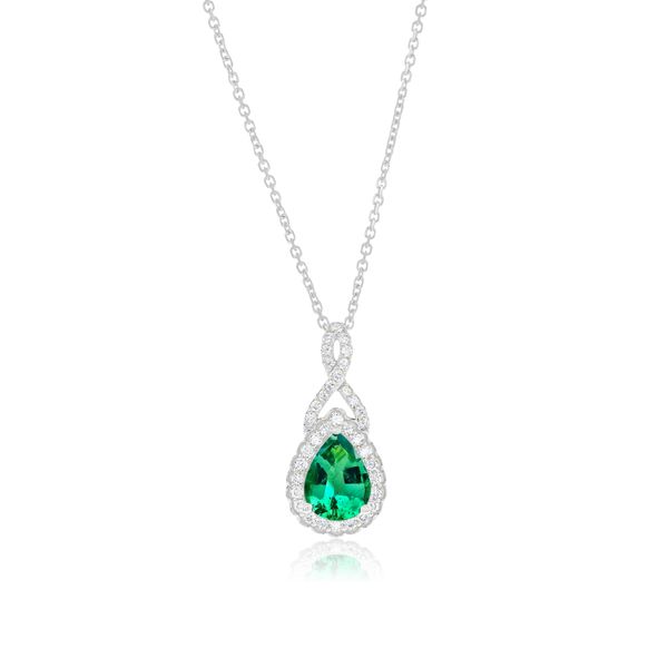 14K White Gold Emerald & Diamond Pendant Orin Jewelers Northville, MI