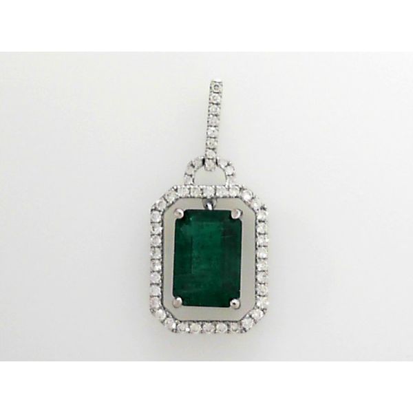 18K White Gold Emerald & Diamond Pendant Orin Jewelers Northville, MI