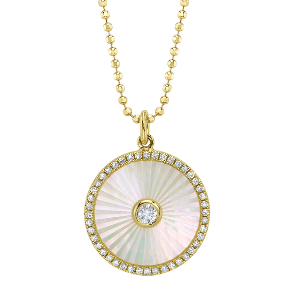 14K Yellow Gold Mother of Pearl & Diamond Pendant Orin Jewelers Northville, MI