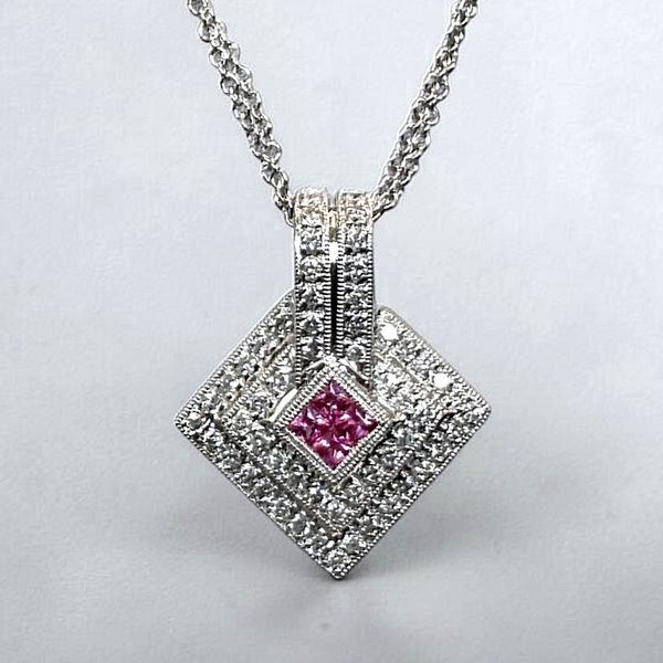 14K Pink Sapphire & Diamond Pendant Orin Jewelers Northville, MI