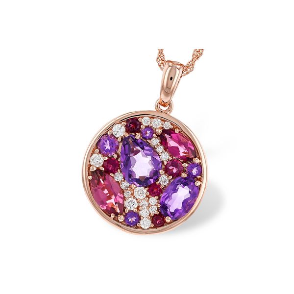 14K Rosé Gold amethyst, Pink Tourmaline, & Diamond Pendant Orin Jewelers Northville, MI