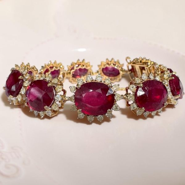 Estate Collection - 14K Yellow Gold Glass-Filled Ruby & Diamond Bracelet Orin Jewelers Northville, MI