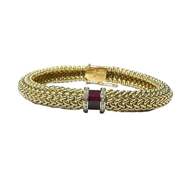 Estate - Scort Keating Design 14K Garnet & Diamond Mesh Braelet Orin Jewelers Northville, MI