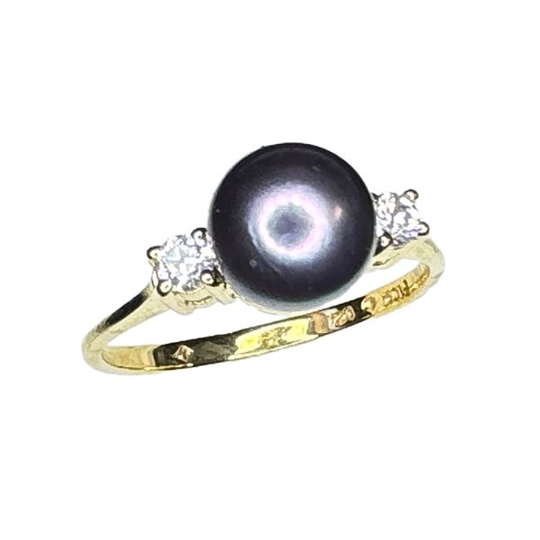Estate Collection - 10K Yellow Gold Dyed Black Pearl & CZ Fashion Ring Orin Jewelers Northville, MI