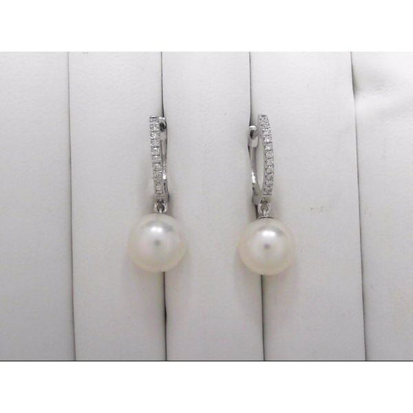 Lady's 14k White Gold Fresh Water Pearl Earrings W/Diamonds Orin Jewelers Northville, MI