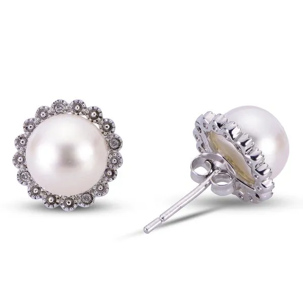 Sterling Silver Earrings w/2 Fresh Water Pearls & 8 Diamonds Orin Jewelers Northville, MI
