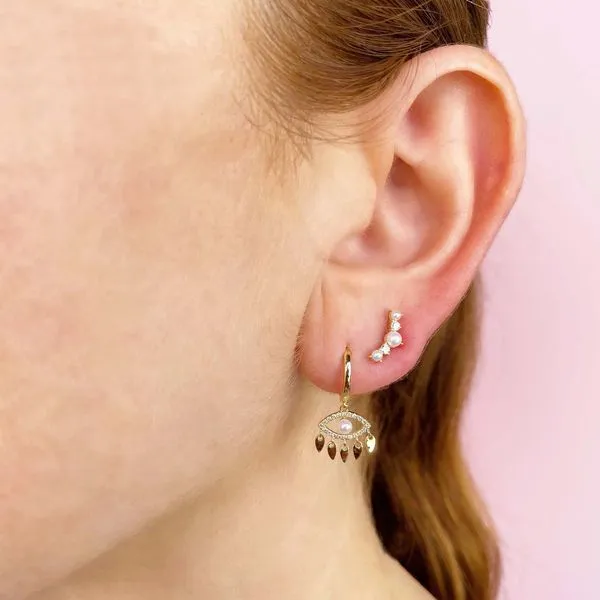 14k Yellow Gold Pearl & Diamond Earrings Image 2 Orin Jewelers Northville, MI