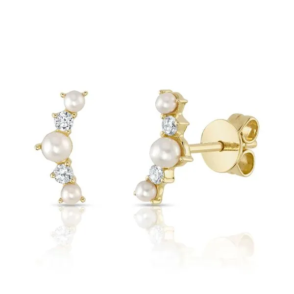 14k Yellow Gold Pearl & Diamond Earrings Orin Jewelers Northville, MI