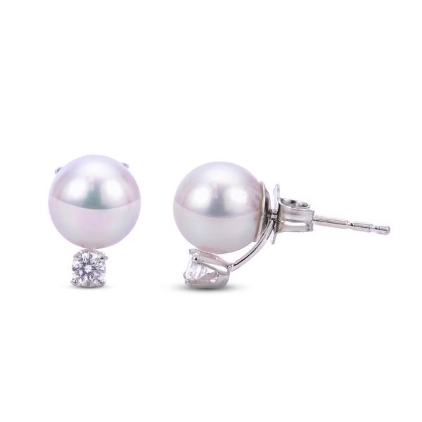 14K White Gold Pearl & Diamond Earrings Orin Jewelers Northville, MI