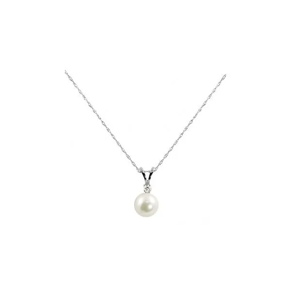 Lady's 14K White Gold Pendant w/1 7mm Akoya Pearl & 1 Diamond Orin Jewelers Northville, MI