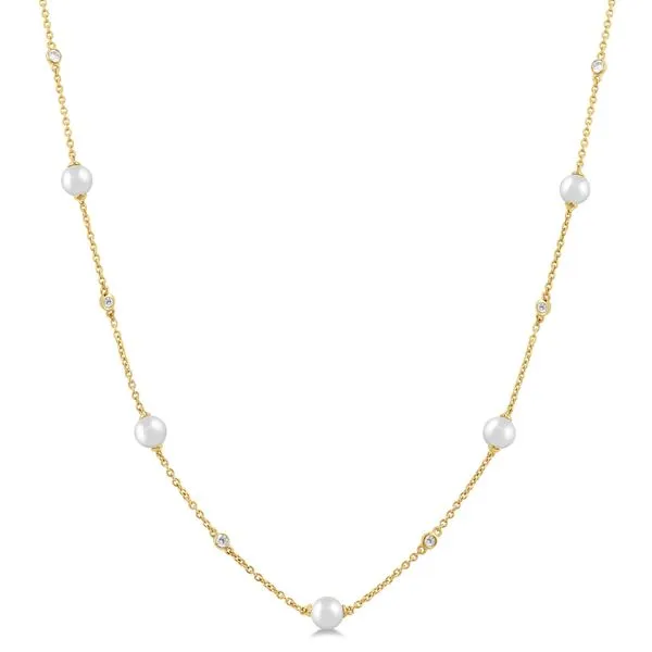 14K Yellow Gold Pearl & Diamond Station Necklace Orin Jewelers Northville, MI