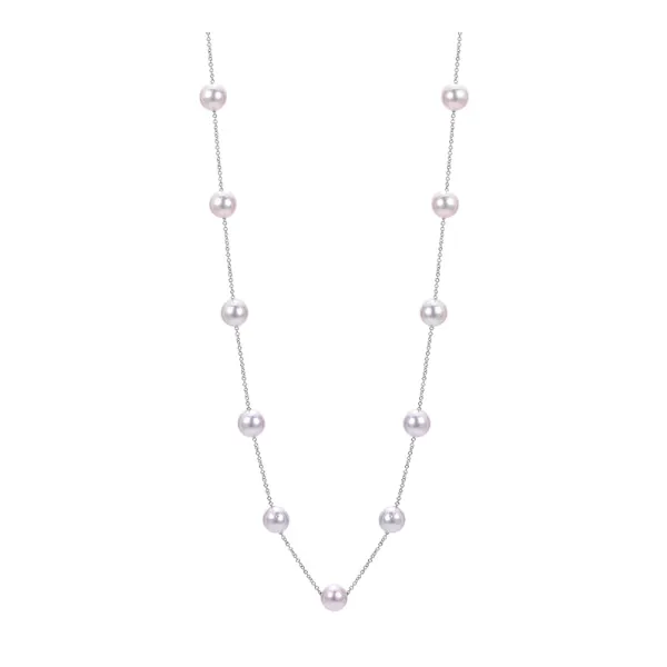 14K White Gold Akoya Pearl Station Necklace Orin Jewelers Northville, MI