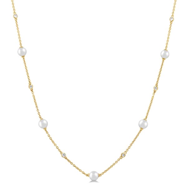 14K Yellow Gold Pearl & Diamond Station Necklace Orin Jewelers Northville, MI