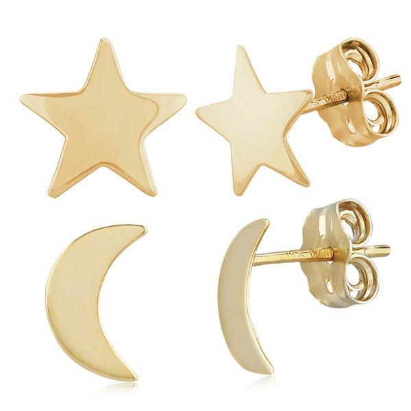 14k Yellow Gold Star & Moon Earrings Box Set Orin Jewelers Northville, MI