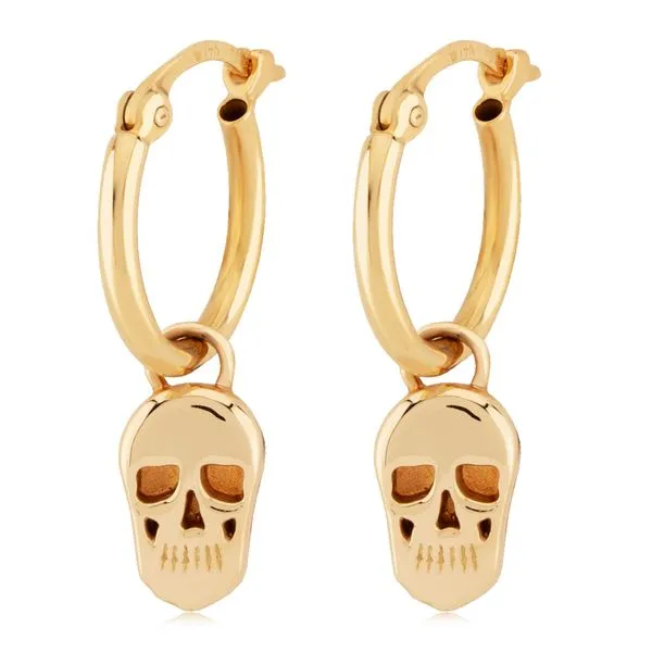 14K Yellow Gold Hoop Earrings With Skull Charm Drops Orin Jewelers Northville, MI