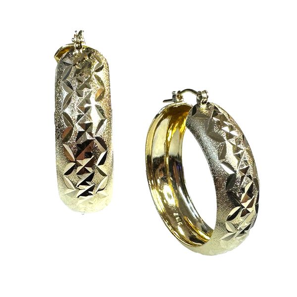 Estate Collection - 14K Yellow Gold Carved Hoop Earrings Orin Jewelers Northville, MI
