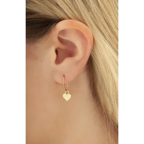 14k Yellow Gold Mini Sweep Earrings With Heart Drops Image 2 Orin Jewelers Northville, MI