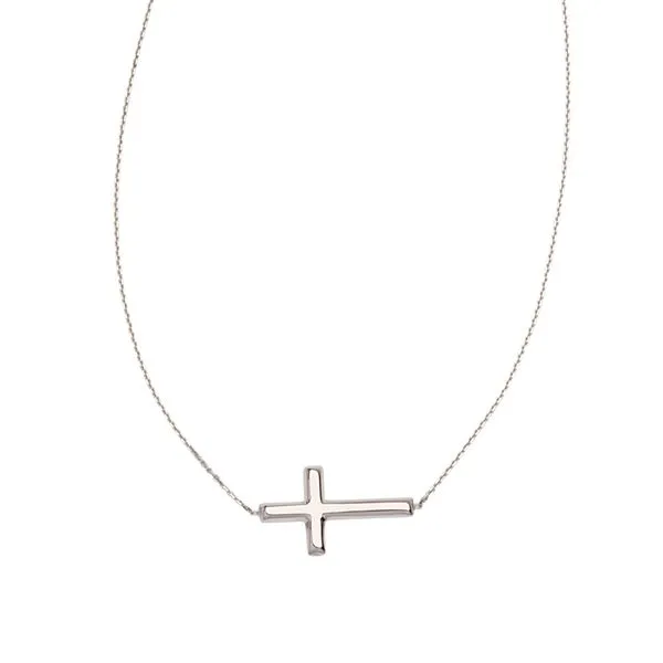 14K White Gold East to West Sideways Cross Necklace, 18