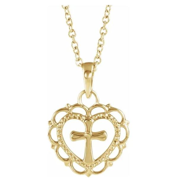 14K Yellow Heart with Cross Pendant Orin Jewelers Northville, MI