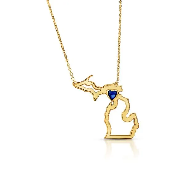14k Yellow Gold Michigan Pendant With Heart Shape Sapphire Orin Jewelers Northville, MI