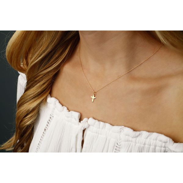 14K Yellow Gold Small Cross Pendant With Chain Image 2 Orin Jewelers Northville, MI