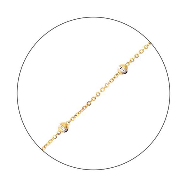 14k Two Tone Beaded Bracelet, 7