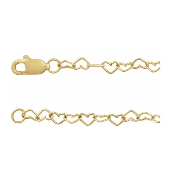 14K Yellow Gold 3.2mm Heart Link Bracelet, 7