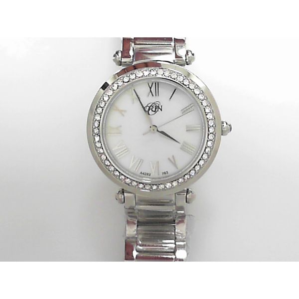 Lady's ORIN Watch White Case & Band, MOP Dial, Swarovski Crystal Accents Orin Jewelers Northville, MI