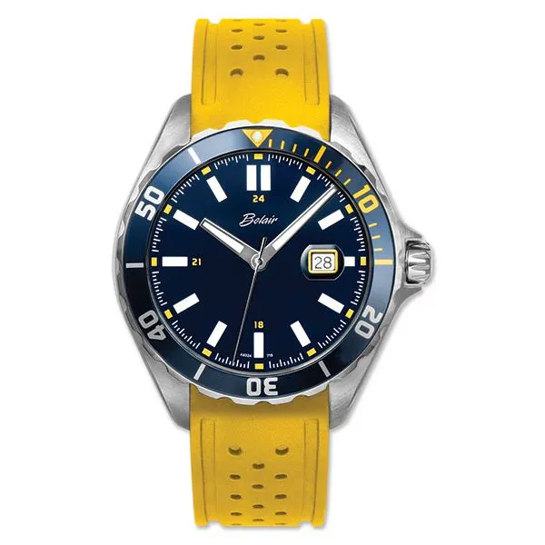 Gent's ORIN Watch White Case With Blue Dial, Yellow Rubber Strap Orin Jewelers Northville, MI
