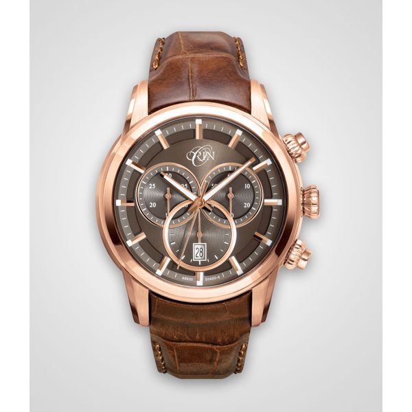 ORIN Watch Chronograph With Rose Case, Brown Dial & Strap Band Orin Jewelers Northville, MI