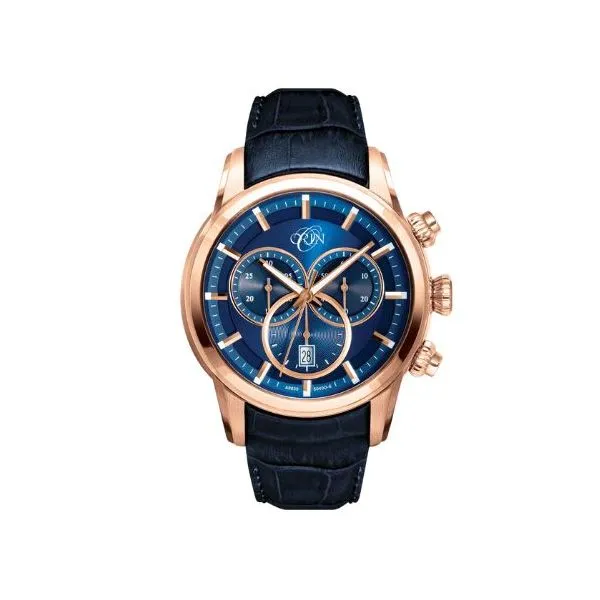 ORIN Watch Chronograph With Rose Case, Blue Dial & Strap Band Orin Jewelers Northville, MI