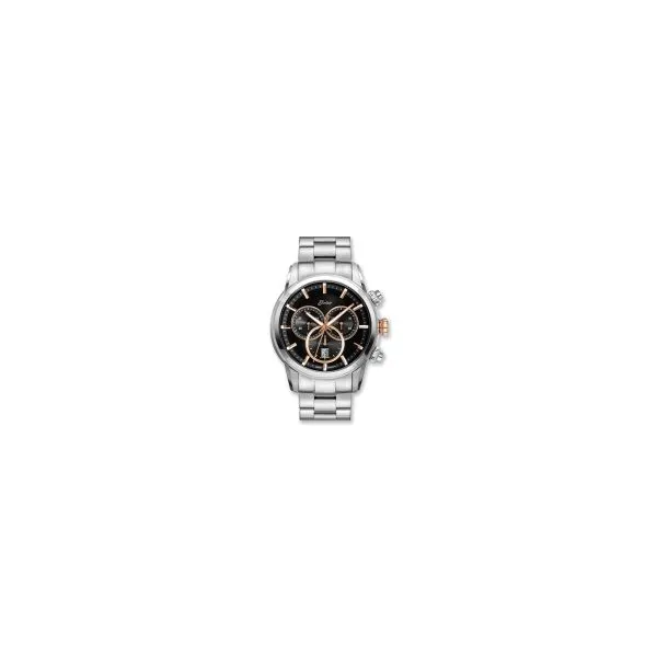 Gent's ORIN Stainless Steel Chrono Watch, Black Dial & Rose Accents Orin Jewelers Northville, MI