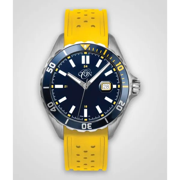 ORIN Watch White Case With Blue Dial, Yellow Rubber Strap Orin Jewelers Northville, MI