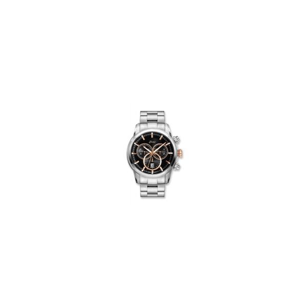 ORIN Stainless Steel Chrono Watch, Black Dial & Rose Accents Orin Jewelers Northville, MI