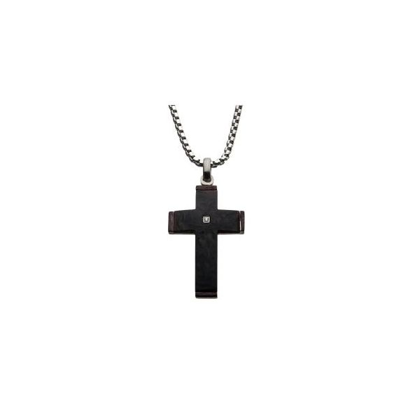 Carbon Fiber Cross Pendant With Diamond Accent, Stainless Steel Chain Orin Jewelers Northville, MI
