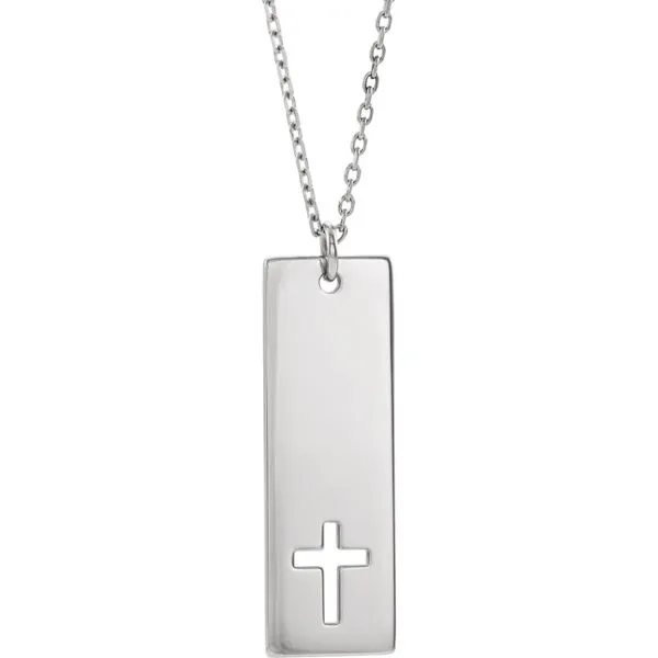 Sterling Silver Vertical Bar Pierced Cross Necklace Orin Jewelers Northville, MI