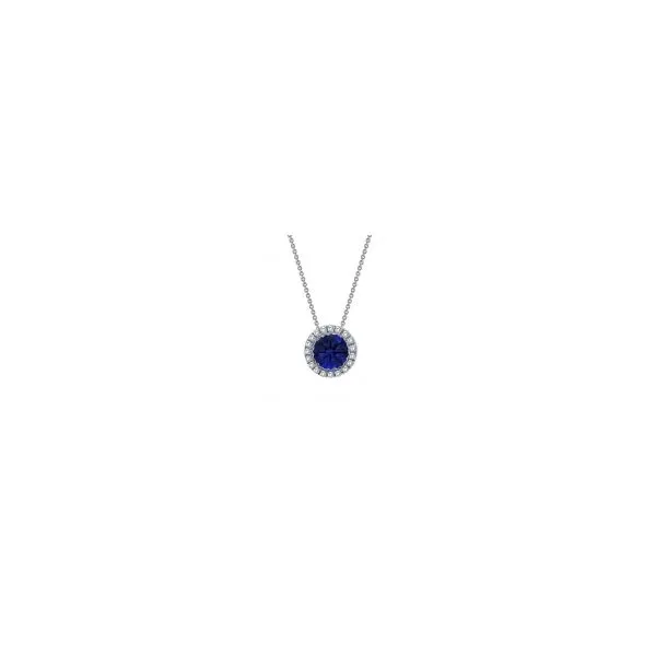 Lady's SS w/Rhodium Plating Round Simulated Sapphire & CZ Halo Necklace Orin Jewelers Northville, MI