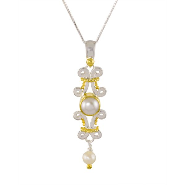 Sterling Silver and 22K Gold Vermeil Pendant with White Freshwater Pearls Orin Jewelers Northville, MI