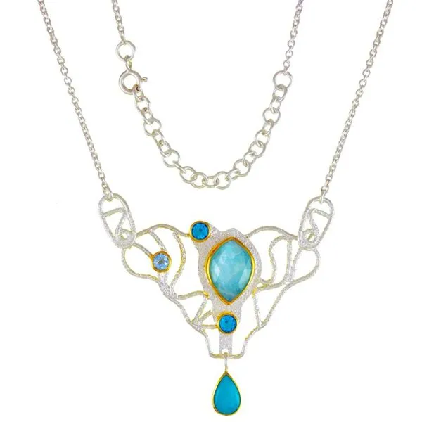 Sterling Silver and 22K Gold Vermeil Necklace With Multiple Stones Orin Jewelers Northville, MI