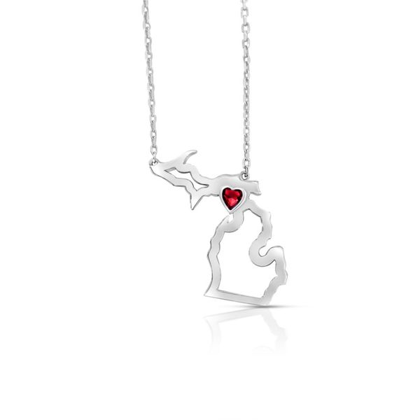 Sterling Silver Michigan Pendant With Heart Shape Ruby Orin Jewelers Northville, MI